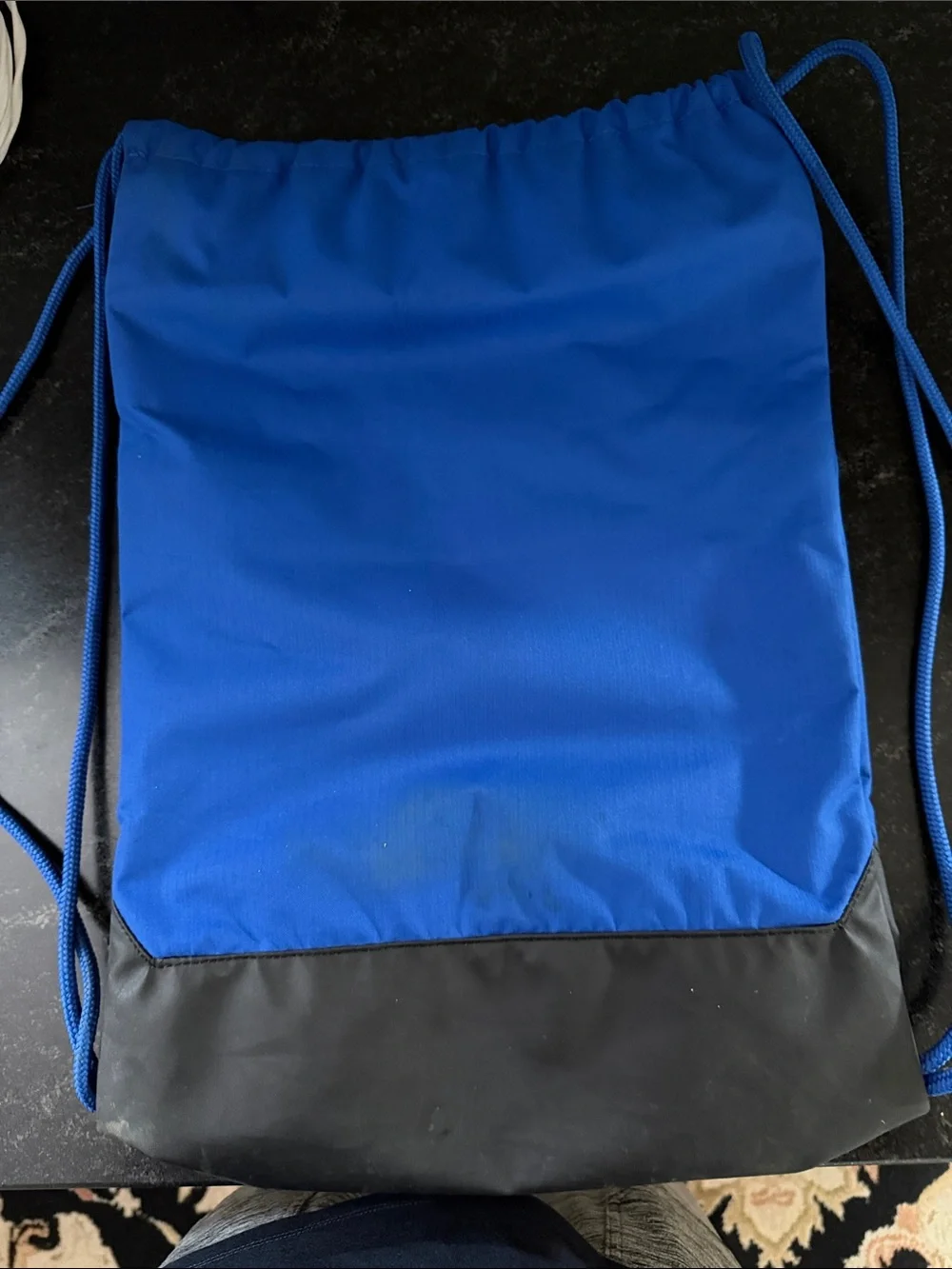 Nike Royal Blue Drawstring Backpack with White Swoosh and Black Base